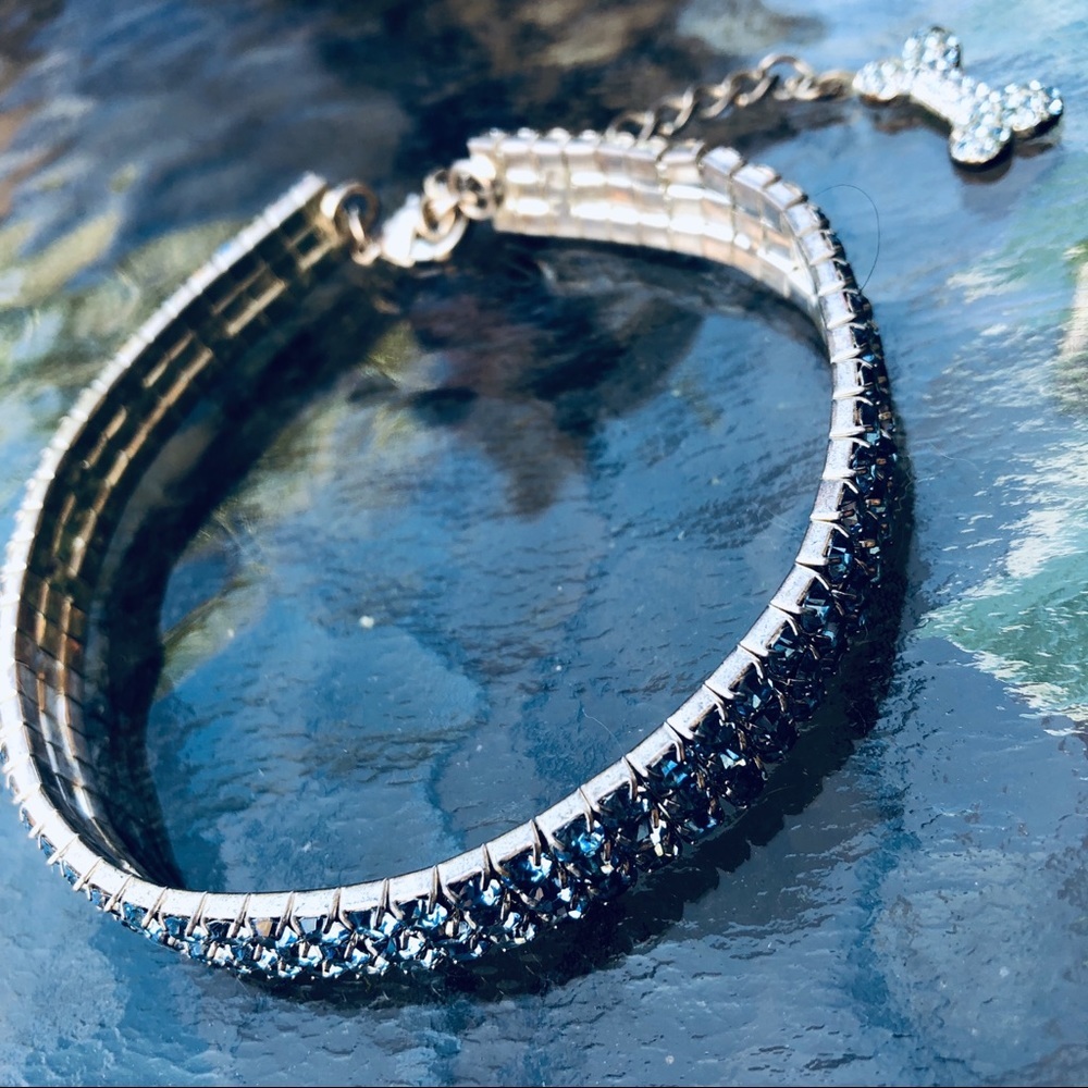 Blue Rhinestone Pet Collar Small
